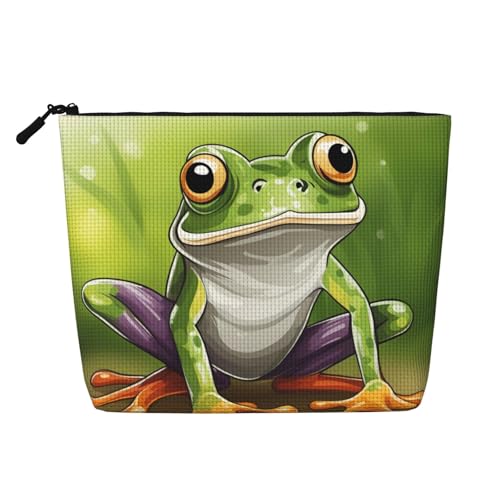 Kulturbeutel mit Cartoon-Frosch-Druck, große Kapazität, Reise-Make-up-Tasche für Damen, für den täglichen Gebrauch, Reisen, Schwarz , Einheitsgröße von XTYGETY