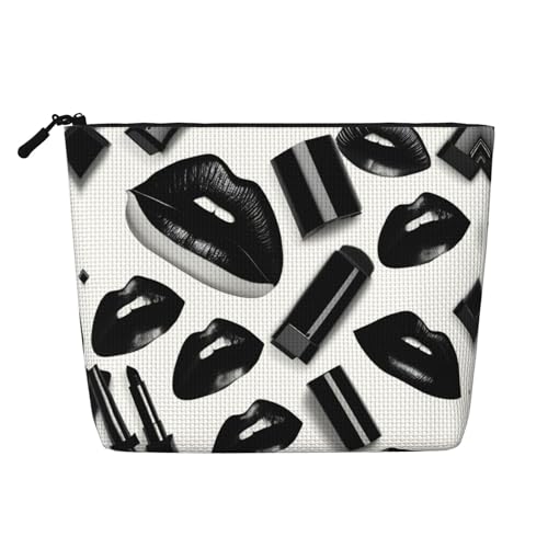 Kulturbeutel mit Lippenstift-Lippen-Druck, Kosmetiktasche, große Kapazität, Reise-Make-up-Tasche für Damen, für den täglichen Gebrauch, Reisen, Schwarz , Einheitsgröße von XTYGETY