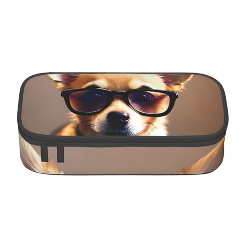 XTYGETY Federmäppchen mit Chihuahua-Hundebrille, 1 Oxford-Stoff, Federmäppchen, Marker-Box, Stifteetui, Büro, College, Stiftaufbewahrung von XTYGETY