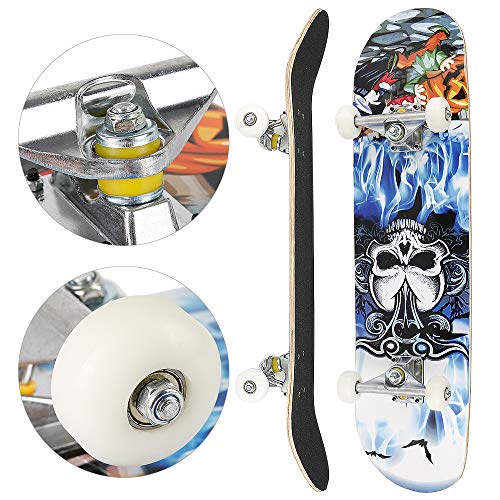 Skateboard Komplett 31×8 Zoll Skateboard Kinder Skateboard Erwachsene Skateboard Anfänger 7-Lagiger Ahorn mit ABEC-7 Kugellager und 90A Rollen (#8 Skelett) von XUANYU