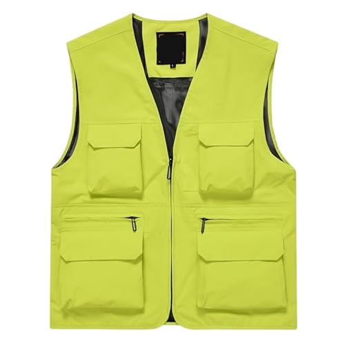 Angelweste Herren Weste Casual Outdoor Klettern Angeln Jacke Männlich Multi Tasche Schnell Trocknend Dünne Bergsteigen Wasserdichte Mäntel Zum Angeln Wandern Camping Fotografie(Light green,XL-180 (70- von XUCZHAI