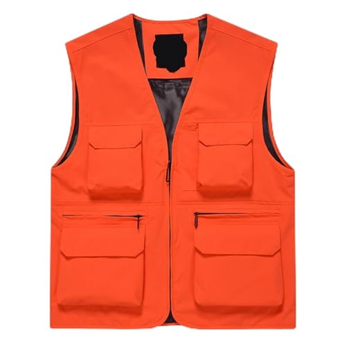 Angelweste Herren Weste Casual Outdoor Klettern Angeln Jacke Männlich Multi Tasche Schnell Trocknend Dünne Bergsteigen Wasserdichte Mäntel Zum Angeln Wandern Camping Fotografie(Orange,S-165 (45-50kg)) von XUCZHAI