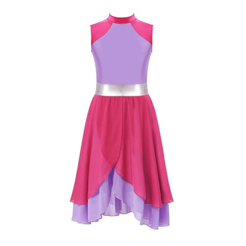 Eiskunstlauf-Kleid Lyrisches Tanzkleid for Kinder, Farbblock-Ballettkleid for Kinder, ärmellos, Lobpreis, Ballsaal-Tanzkostüm, Performance-Tanzkleidung FüR Eislaufen Wettbewerb(Hot Pink Lavender,6) von XUCZHAI