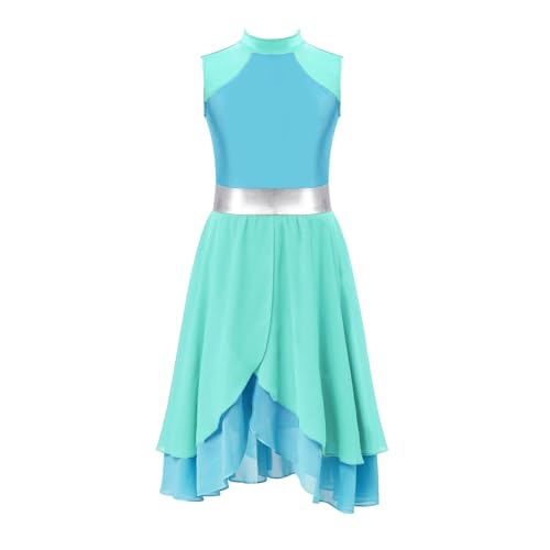 Eiskunstlauf-Kleid Lyrisches Tanzkleid for Kinder, Farbblock-Ballettkleid for Kinder, ärmellos, Lobpreis, Ballsaal-Tanzkostüm, Performance-Tanzkleidung FüR Eislaufen Wettbewerb(Mint Green Blue,10) von XUCZHAI