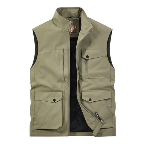 XUCZHAI Angelweste Große Größe männer Kleidung Angeln Westen Männlich Jagd Jacken Männer Kleidung Ärmellose Jacke Outdoor Multi Tasche Fotografie Weste Zum Angeln Wandern Camping Fotografie(Khaki,XL) von XUCZHAI