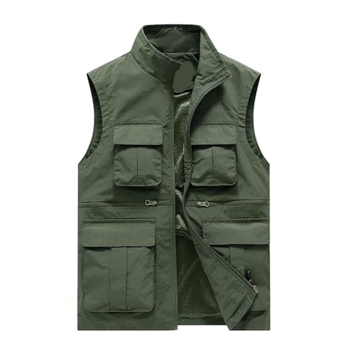 XUCZHAI Angelweste Männer Ärmellose Jacke Jagd Wandern Angeln Multi-Tasche Fotograf Mantel Outdoor Freizeit Männlich Dünne Cargo Jacke Westen M-8XL Zum Angeln Wandern Camping Fotografie(Green,XXL) von XUCZHAI