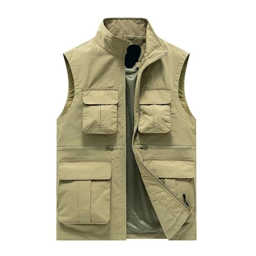 XUCZHAI Angelweste Männer Ärmellose Jacke Jagd Wandern Angeln Multi-Tasche Fotograf Mantel Outdoor Freizeit Männlich Dünne Cargo Jacke Westen M-8XL Zum Angeln Wandern Camping Fotografie(Khaki,7XL) von XUCZHAI