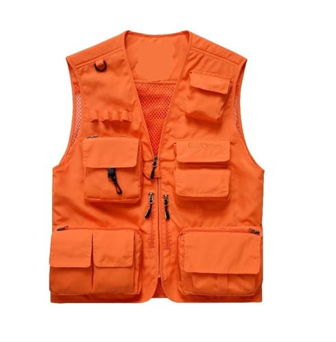 XUCZHAI Angelweste Outdoor-Weste for Herren, Wandern, Angeln, Jagd, Orange, mit Mehreren Taschen, schnell trocknend, atmungsaktiv Zum Angeln Wandern Camping Fotografie(Orange,5XL) von XUCZHAI