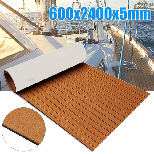 XUCZHAI BootsböDen 600x2400x5mm Eva Foam Faux Teak Boat Decking Mat Brown Deck Sheet Yacht Flooring Anti Skid Mat Self Adhesive Vehicle Pad FüR Boote, Kajak von XUCZHAI