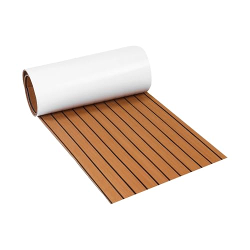 XUCZHAI BootsböDen Eva Foam Faux Teak Boat Deck Mat Decking Sheet Yacht Flooring Anti Skid Mat Self Adhesive Vehicle Pad 2400x450x6MM FüR Boote, Kajak(Brown Black) von XUCZHAI