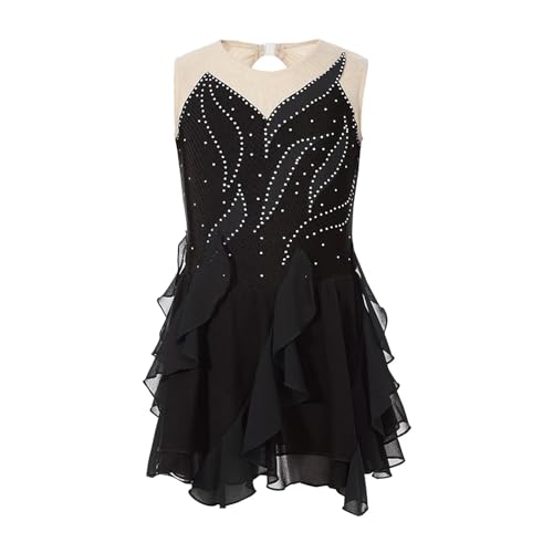 XUCZHAI Eiskunstlauf-Kleid Kleinkind Mädchen Gymnastik Trikot Ballett Lyrisches Tanzkleid Kinder Mordern Dancewear Teenager Glänzende Rüschen Eiskunstlauf Kostüm FüR Eislaufen Wettbewerb(Black,8) von XUCZHAI