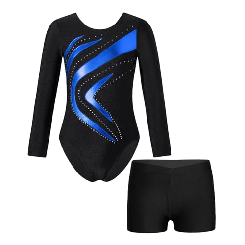 XUCZHAI Kinder Patchwork Gymnastik Trikot Body Langarm Dancewear Sets Ballett Outfit for Mädchen Kinder Eiskunstlauf Overall(Royal Blue,14) von XUCZHAI