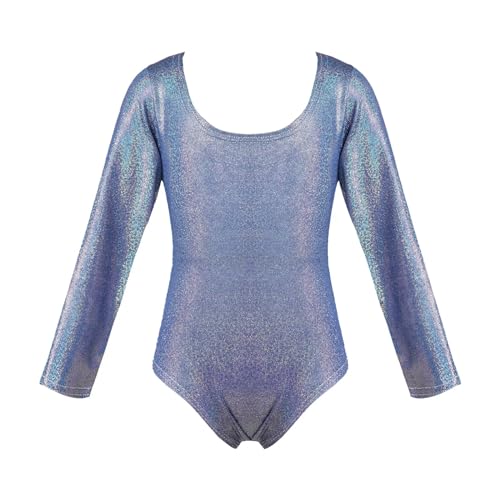 XUCZHAI Kinder-Sport-Overall, langärmelig, glitzerndes Skating-Trikot, Gymnastik-Body for Mädchen, Yoga, Ballett, Tanz, Leichtathletik-Kostüme(Blue,180 13-14) von XUCZHAI