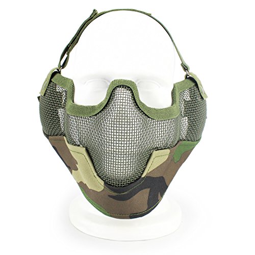 XUE Taktische Airsoft Schutz und Mesh Metall Halbe Gesicht Maske für Jagd Halloween Paintball (Woodland) von XUE