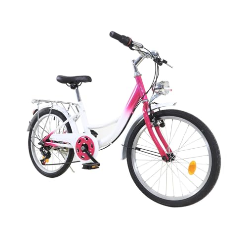 XUEMANSHOP Kinderfahrrad, 20 Zoll Fahrrad mädchen, 6-Gang-schaltung Fahrrad Damen mit Scheinwerfer, Belastbarkeit Max 90kg für 6,7, 8, 9, 10 Jahr von XUEMANSHOP