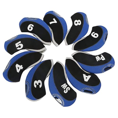 XUEYEGONGJI Golfschutzschützer Headcover Golf Eisenkopfabdeckung Leicht Golfkeil Eisen Schutz doppelte Farbbedeckung mit Zahlen Blau 10pcs von XUEYEGONGJI