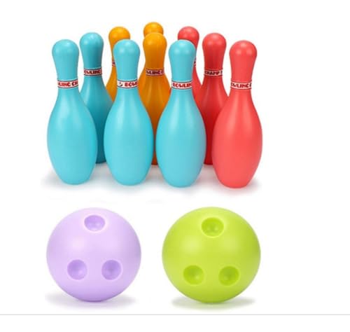 XUEYEGONGJI Bowlingstifte und Bälle Kinder Bowling Set Plastik Bowling -Party -Ballspielzeug mit 10 Bowlingstiften 2 Bälle von XUEYEGONGJI