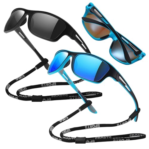 XUEYEGONGJI Retro -Sonnenbrillen polarisierte Sonnenbrille Männer Frauen Retro -Sonnenbrille mit Gurt 2 PCS Outdoor Sport Sonnenbrille Brille zum Fahren des Radfahrens Schwarz und Blau von XUEYEGONGJI