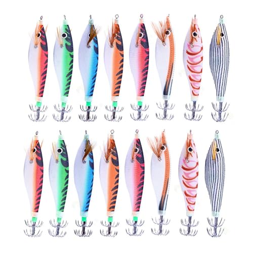 XUJIAN 16 Stücke 9.6G 10Cm Luminou Squid Jig Fishing Wood Shrimp Lure Squid Tintenfisch Jigs KöDer AngelköDer von XUJIAN