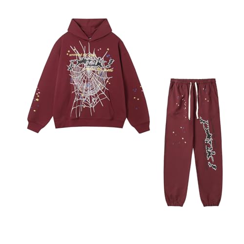 XUJIEE Herbst Und Winter Neue Pullover Langärmelige Sportbekleidung Sp5 Spider Web Personality Printing Langärmeliger Zweiteiliger Anzug-Color-1||L von XUJIEE