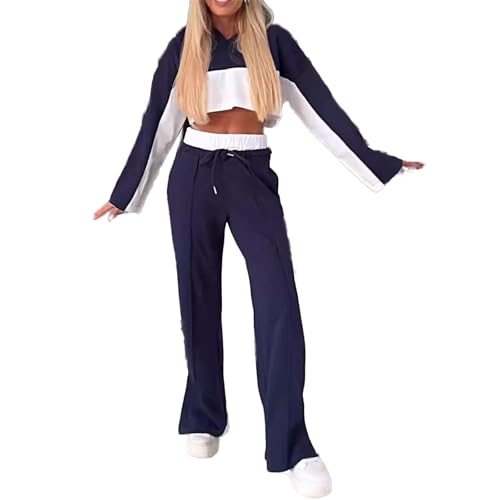 XUJIEE Zweiteiliges Outfit im Farbblock-Design für Frauen Kapuzenpullover Sweatpants Jogginganzug-Set Weit geschnittene Hosen Lounge Wear Sets Workout Sport Damen-Trainingsanzüge -Color-2||m von XUJIEE