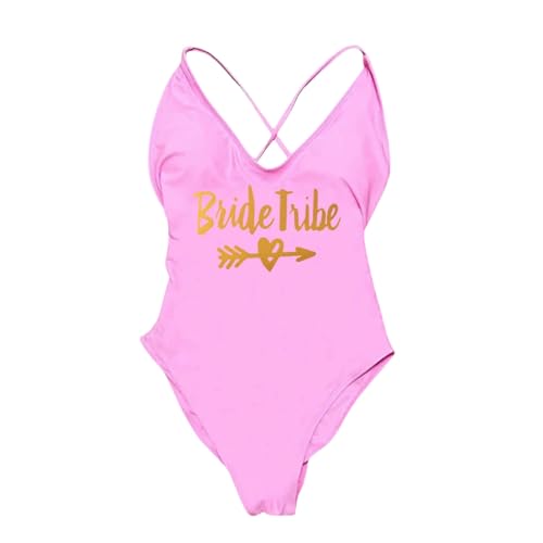 XUOFSQJZ Badeanzüge Für Damen Brautstamm One -stück Badeanzug Frau Bodysuit Sommerbadanzug Bachelor Party Badebekleidung-pink 2-m von XUOFSQJZ