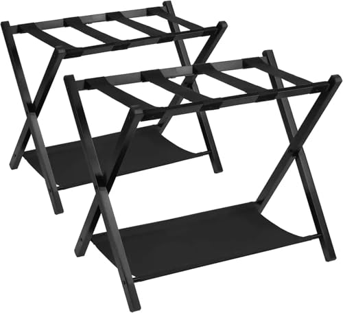 Luggage Rack 2 Stück Gepäckträger, klappbarer Kofferständer aus Stahl mit Ablagefach for Gästezimmer, Schlafzimmer, Hotel, Schwarz Hotel Luggage Rack von XUWEWI