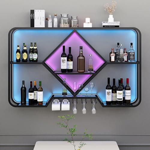 An der Wand montierte Weinregale mit Glashalter, Weinflaschenregal aus Metall, multifunktionales Lagerregal, Weinlager-Präsentationsregal, schwebende Barregale mit LED, für Zuhause, Restaurants, von XUYOSDVQ