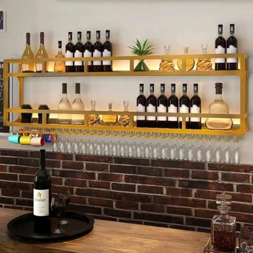 An der Wand montiertes Weinregal mit LED-Licht, schwebende Metallregale für Schnapsflaschen und Weingläser, multifunktionales Lagerregal, Weinlager-Präsentationsregal für Zuhause, Restaurant, Bars von XUYOSDVQ