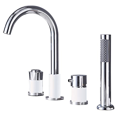 Badewannenarmaturen, Badewannen-Duschset, 4-Loch-Badewannen-Mischbatterie mit Handbrause, Handbrause-Set, Badewannen-Dusche, Badezimmer-Duschkopf und Schlauch-Set für Badewannen-Wasserhähne, Chrom + von XUYOSDVQ