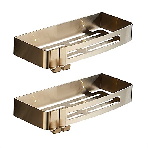 Dusch-Organizer Eck-Duschregal Badezimmerregal Nordischer Organizer in gebürstetem Gold Abtropfkorb Schwebende Regale Wandmontiertes Duschregal Küchenregale mit Hakenleiste/Keine Nägel/2-lagig made von XUYOSDVQ