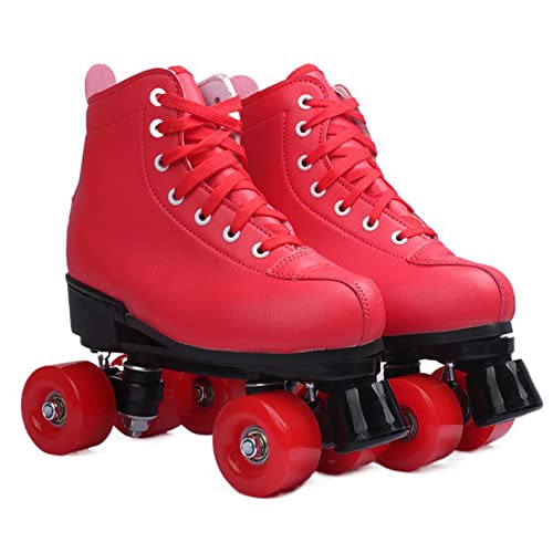 XVBVS Damen Rollschuhe, Fashion Red Zweireihige Skates, Indoor und Outdoor PU Leder High-Top Quad Rollschuhe für Anfänger Erwachsene Kinder Damen Mädchen (42,Rot) von XVBVS