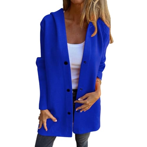 Lässige einreihige Kapuzenjacke, einreihiger Langer Mantel für Damen, Trenchcoat für Damen. (Blue,4XL) von XVEPTKLQ