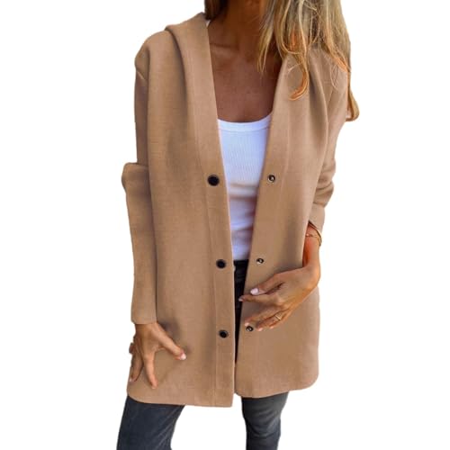 Lässige einreihige Kapuzenjacke, einreihiger Langer Mantel für Damen, Trenchcoat für Damen. (Brown,2XL) von XVEPTKLQ