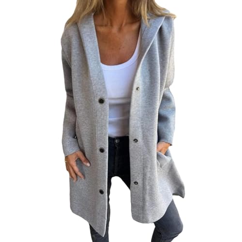 Lässige einreihige Kapuzenjacke, einreihiger Langer Mantel für Damen, Trenchcoat für Damen. (Gray,4XL) von XVEPTKLQ