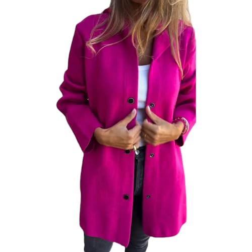 Lässige einreihige Kapuzenjacke, einreihiger Langer Mantel für Damen, Trenchcoat für Damen. (Rose Red,5XL) von XVEPTKLQ