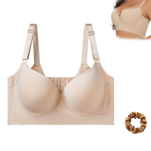 Back Smoothing Push-Up Bra,Back Smoothing Push Up Bra,Full Coverage Full Support Non-Slip Bras for Women Plus Size (34/75C,Beige) von XVFCH