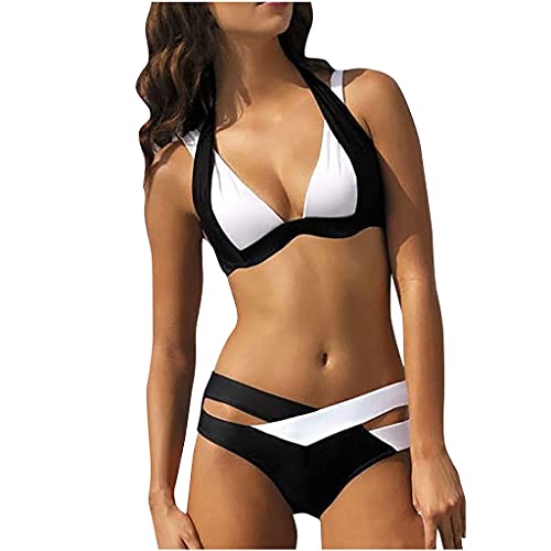 XWJLAILE Fashionista Lady Sexy Bikinis 2021 mit Brustpolster, solides Bikini-Set, Zweiteiliger Badeanzug, Badebekleidung, Strandmode, Badeanzüge (Farbe: Schwarz, Größe: großer Code) (schwarzer von XWJLAILE
