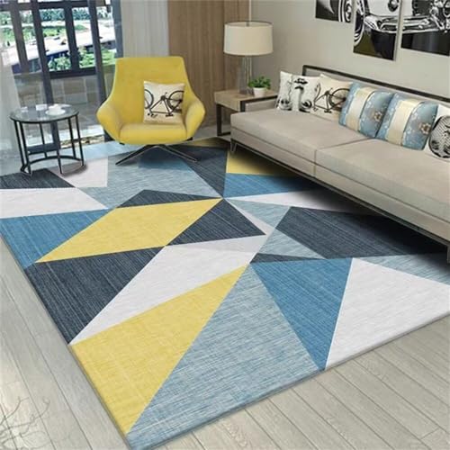 XWJLAILE Nachttisch-Teppiche für Schlafzimmer, Weihnachtsteppich, moderner Stil, gelbe und Blaue geometrische Muster, dreieckige Dekoration, kann individuell angepasst Werden. Zimmerteppich, Teppiche von XWJLAILE