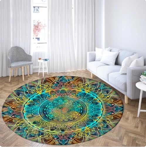 XWJLAILE Runde Yoga-Meditationsmatte, Mandala-Boho-Teppich, psychedelischer Blumenraum, dekorative Bodenmatten, Sofa-Stuhlmatte, 120 cm von XWJLAILE