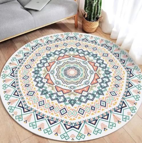 XWJLAILE Runde Yoga-Meditationsmatte, Mandala-Boho-Teppich, psychedelischer Blumenraum, dekorative Bodenmatten, Sofa-Stuhlmatte, 120 cm von XWJLAILE