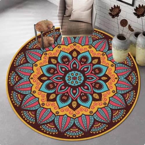 XWJLAILE Runde Yoga-Meditationsmatte, Mandala-Boho-Teppich, psychedelischer Blumenraum, dekorative Bodenmatten, Sofa-Stuhlmatte, 160 cm von XWJLAILE