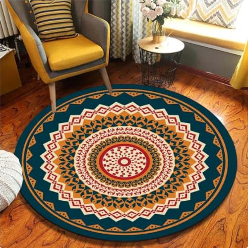 XWJLAILE Runde Yoga-Meditationsmatte, Mandala-Boho-Teppich, psychedelischer Blumenraum, dekorative Bodenmatten, Sofa-Stuhlmatte, 180 cm von XWJLAILE