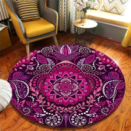 XWJLAILE Runde Yoga-Meditationsmatte, Mandala-Boho-Teppich, psychedelischer Blumenraum, dekorative Bodenmatten, Sofa-Stuhlmatte, 200 cm von XWJLAILE