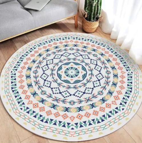 XWJLAILE Runde Yoga-Meditationsmatte, Mandala-Boho-Teppich, psychedelischer Blumenraum, dekorative Bodenmatten, Sofa-Stuhlmatte, 80 cm von XWJLAILE