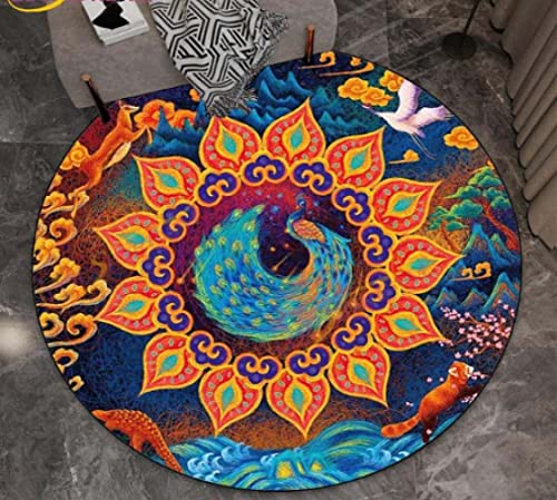XWJLAILE Runder Yoga-Meditationsteppich – Chakra-Blume des Lebens-Bereichsteppiche – Yggdrasil-Reiki-Mandala-Bodenmatten 60 cm von XWJLAILE