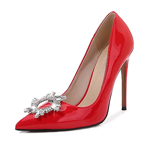 XWJLAILE Spitze Pumps mit Strasssteinen, Klassische Slip-on-Hochzeits-Partykleid-Sandalen mit Absatz, 4,7-Zoll-Stiletto-Schuhe mit hohem Absatz für Damen, Schuhe in Übergröße von XWJLAILE