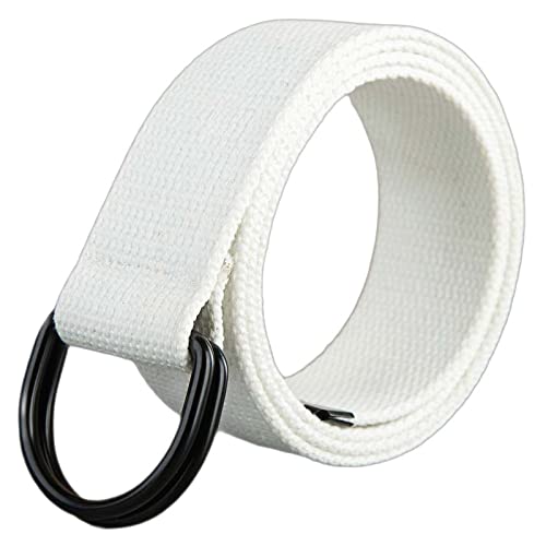 XYFCJK 110-160Cm Plus Size Gürtel Mit Doppelter D-Ring-Schnalle - Schulanfang Aus Segeltuch Für Studenten, Gurtband Für Männer Und Frauen, Jeansbund, Fashion Street Military Cloth Belt,Weiß,110Cm(4 von XYFCJK