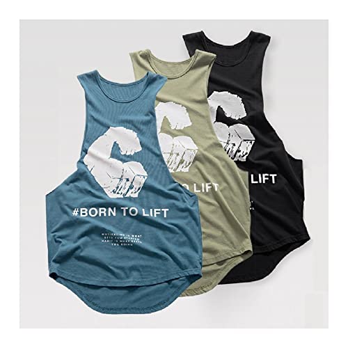 XYFCJK Mens Gym Stringer Tanktops - Workout Muscle Print Fitness Baumwolle Ärmellose Weste, Elastisches Training Bodybuilding Sommer Jogging Sport Shirts,3 Pcs,L von XYFCJK