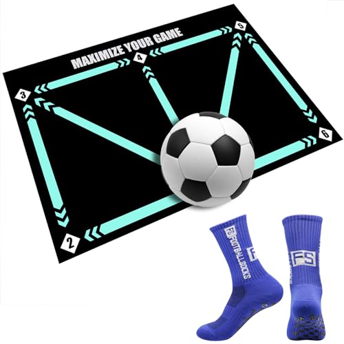 Fussball Matte Fußball-Trainingsmatte Ballkontrolle Trainingsmatte Stoßdämpfende Fußballmatte Silent Trainingsmatte Football Mastery Trainingsunterlage mit Fußball-Sportsocken (Matte+blaue Socken) Fussball Matte Fußball-Trainingsmatte Ballkontrolle Trainingsmatte Stoßdämpfende Fußballmatte Silent Trainingsmatte Football Mastery Trainingsunterlage mit Fußball-Sportsocken (Matte+blaue Socken) von XYHAOAI